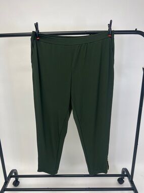 Susan Graver Olive Green Dress Pants Elastic Waistband Gold Zipper Ankle Size 1X